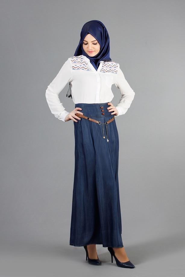 Vêtements hijab  T 785 Yüceller Pileli Düğme Detaylı Etek - TRENDTESETTÜR