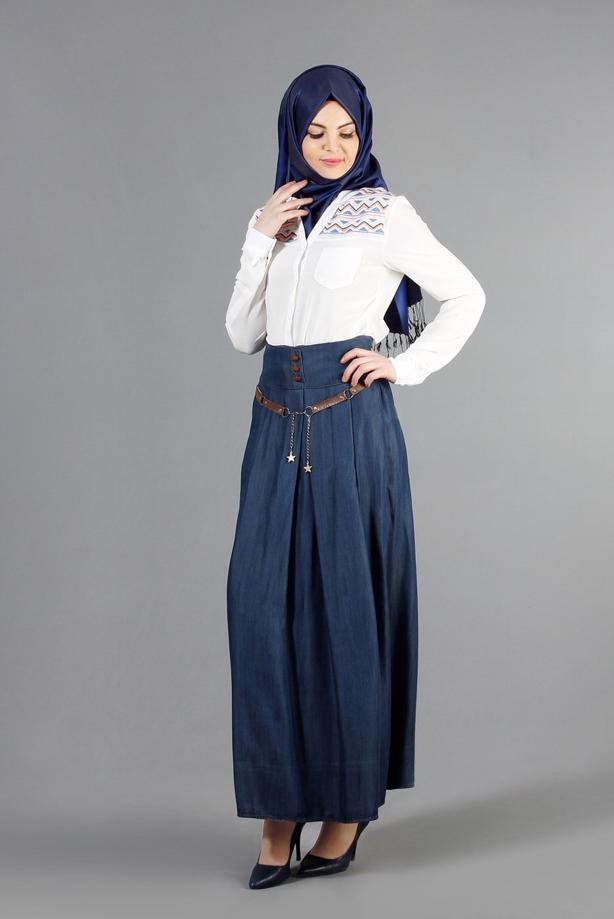 Vêtements hijab  T 785 Yüceller Pileli Düğme Detaylı Etek - TRENDTESETTÜR