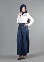 Hijab clothing NAVY BLUE T 785 Yüceller Pileli Düğme Detaylı Etek