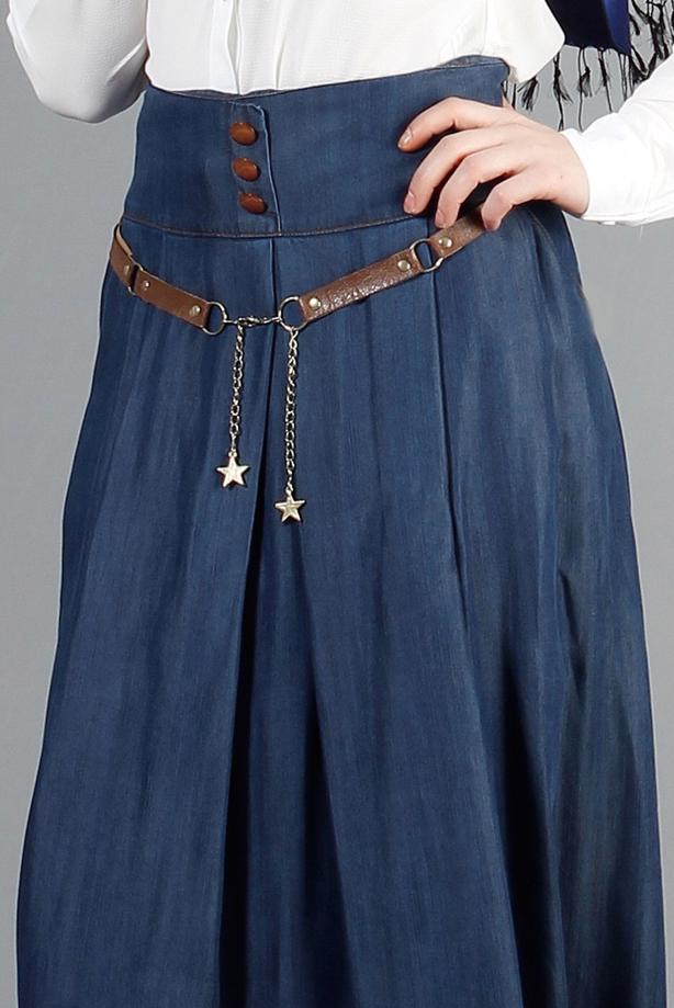 Vêtements hijab  T 785 Yüceller Pileli Düğme Detaylı Etek - TRENDTESETTÜR