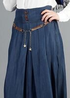 Hijab clothing NAVY BLUE T 785 Yüceller Pileli Düğme Detaylı Etek