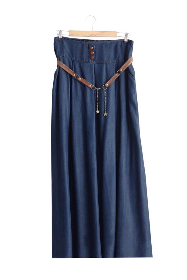 Vêtements hijab  T 785 Yüceller Pileli Düğme Detaylı Etek - TRENDTESETTÜR