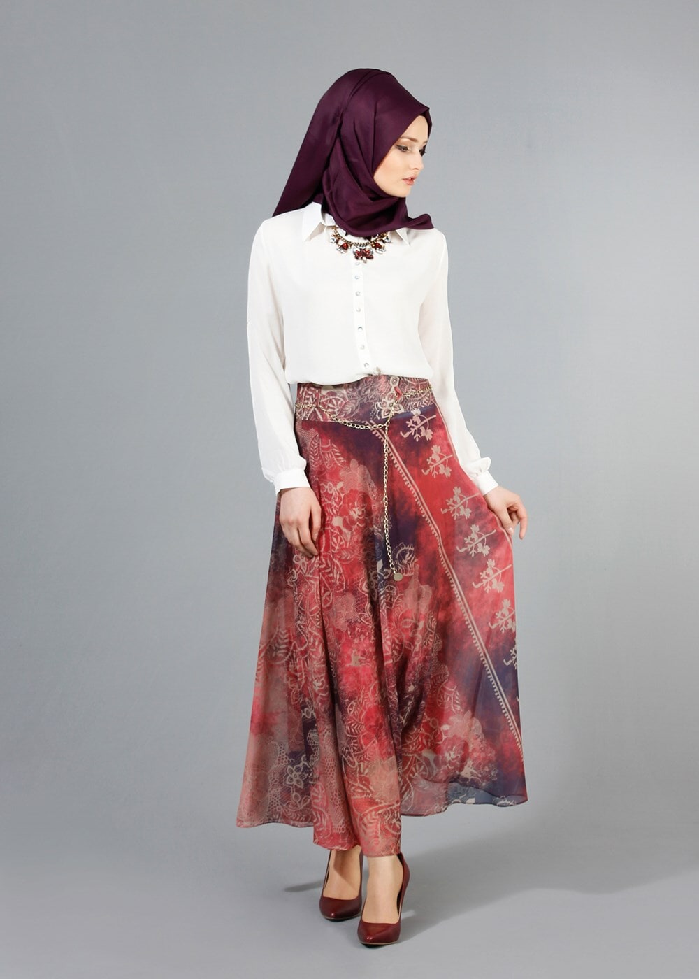 Vêtements hijab POURPRE T 2405 Yüceller Mevlana Şifon Etek