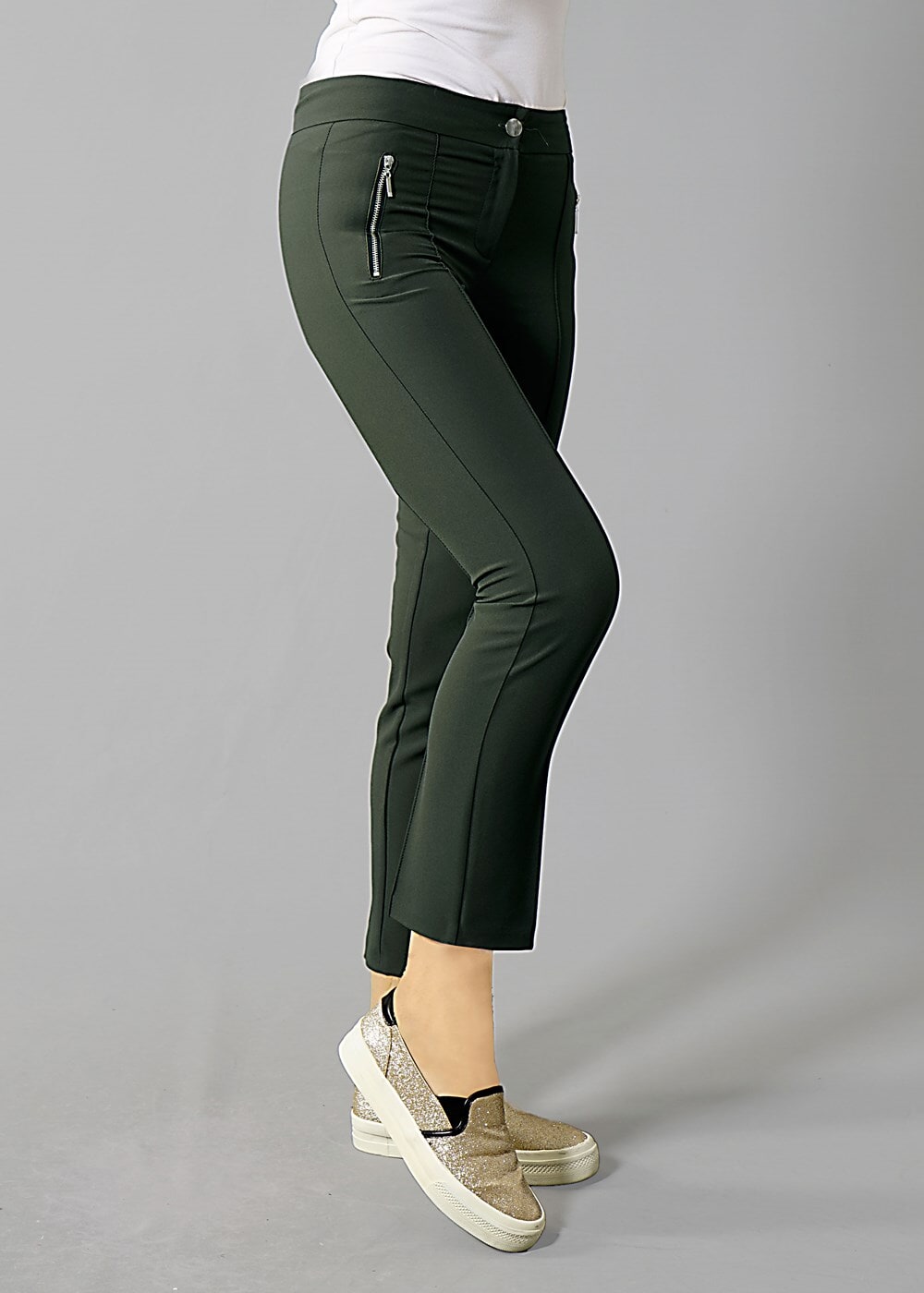 Vêtements hijab VERT T 2723 Yüceller Fermuar Detaylı Pantolon