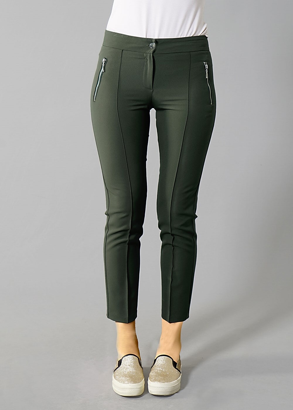 Vêtements hijab VERT T 2723 Yüceller Fermuar Detaylı Pantolon