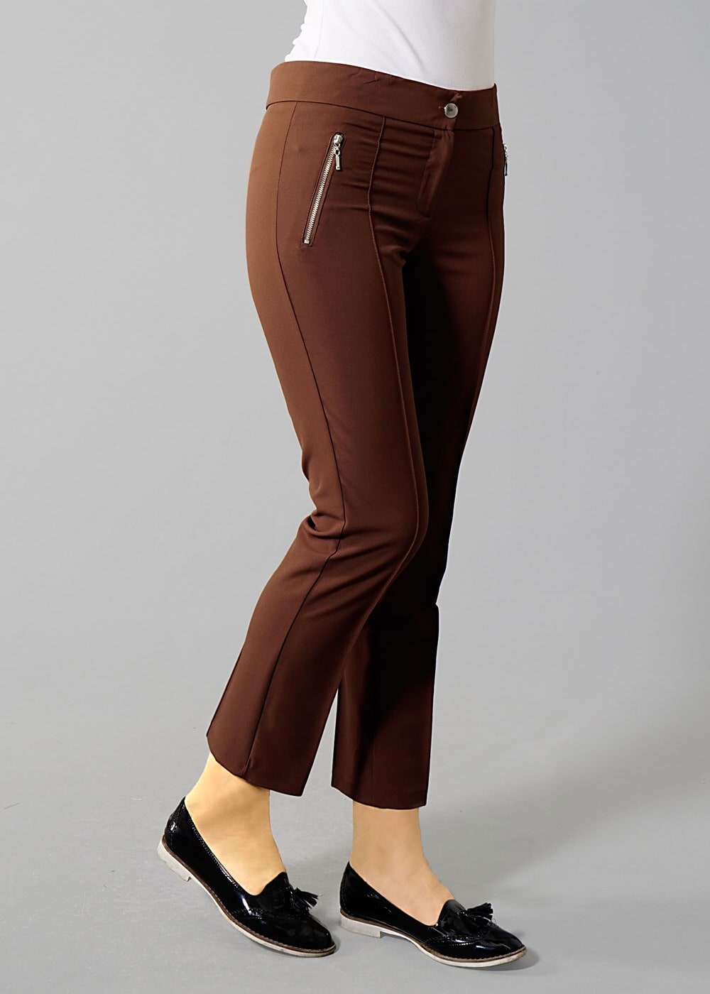 Vêtements hijab BRUN T 2723 Yüceller Fermuar Detaylı Pantolon