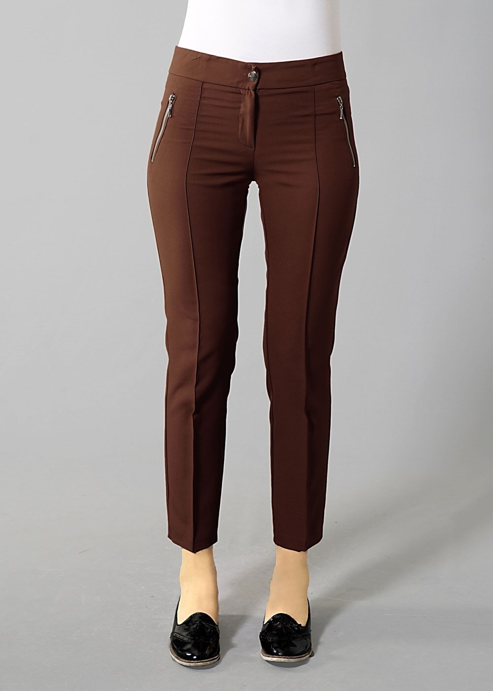 Vêtements hijab BRUN T 2723 Yüceller Fermuar Detaylı Pantolon