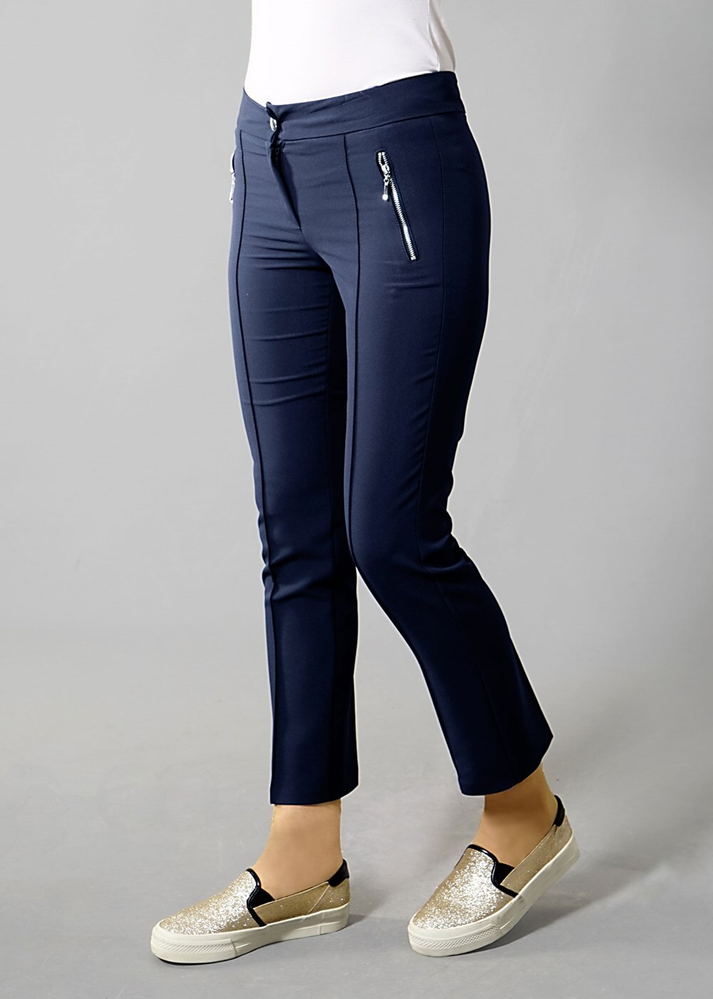 Hijab clothing NAVY BLUE T 2723 Yüceller Fermuar Detaylı Pantolon