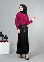 Vêtements hijab NOIR T 2726 Yüceller Kendinden Desenli Kloş Etek