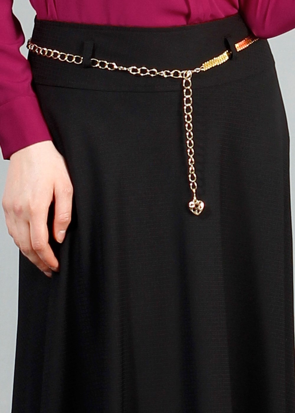 Vêtements hijab NOIR T 2726 Yüceller Kendinden Desenli Kloş Etek