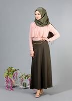 Hijab clothing KHAKI T 2726 Yüceller Kendinden Desenli Kloş Etek