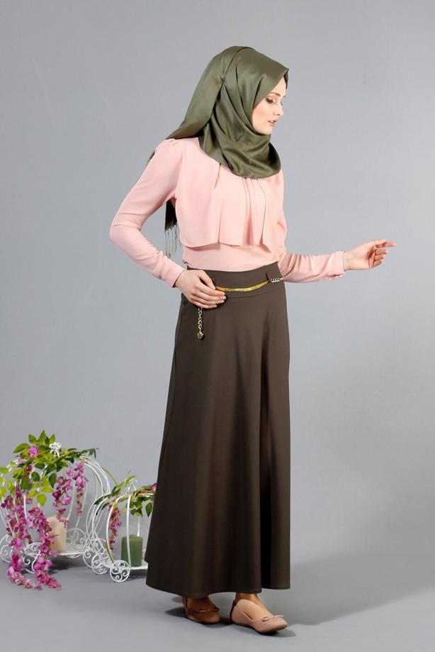 Vêtements hijab  T 2726 Yüceller Kendinden Desenli Kloş Etek - TRENDTESETTÜR