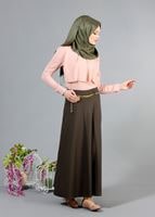 Vêtements hijab KAKI T 2726 Yüceller Kendinden Desenli Kloş Etek