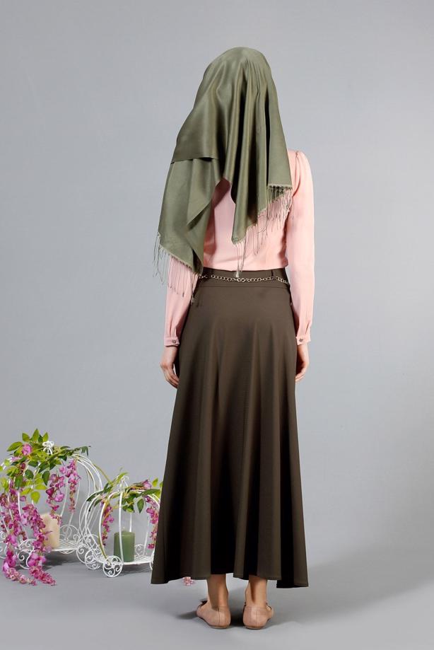 Vêtements hijab  T 2726 Yüceller Kendinden Desenli Kloş Etek - TRENDTESETTÜR