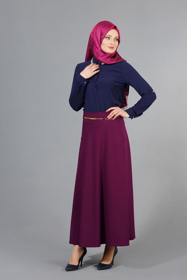 Vêtements hijab  T 2726 Yüceller Kendinden Desenli Kloş Etek - TRENDTESETTÜR