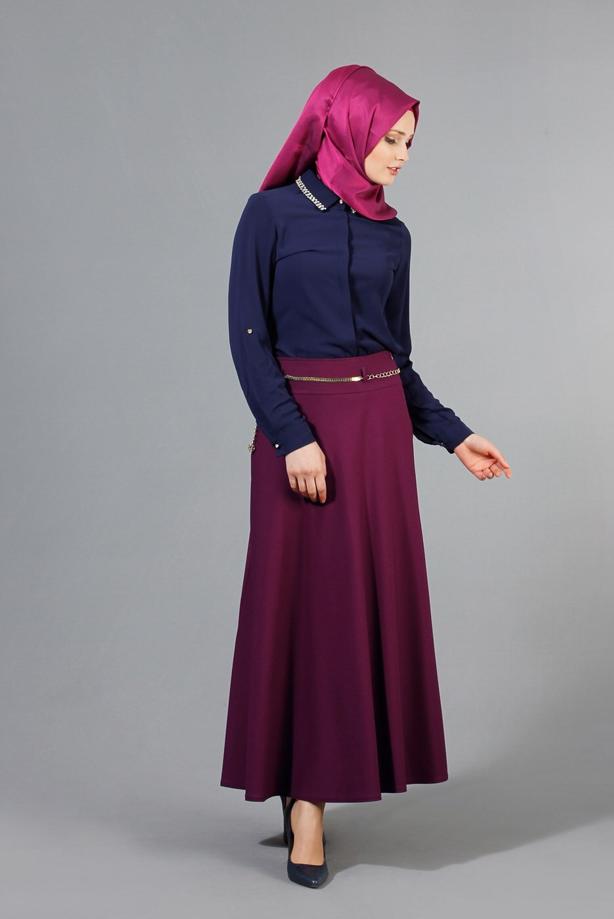 Vêtements hijab  T 2726 Yüceller Kendinden Desenli Kloş Etek - TRENDTESETTÜR