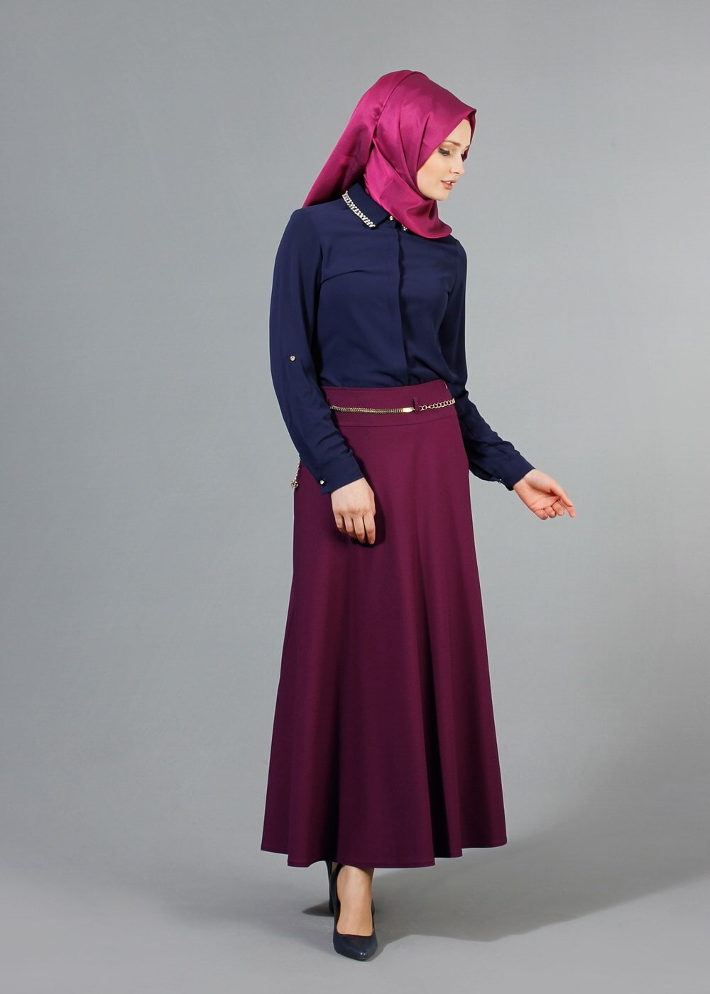 Hijab clothing PLUM T 2726 Yüceller Kendinden Desenli Kloş Etek