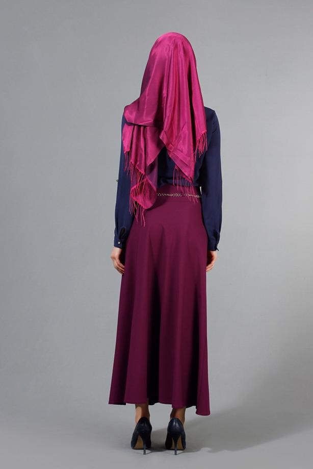 Vêtements hijab  T 2726 Yüceller Kendinden Desenli Kloş Etek - TRENDTESETTÜR