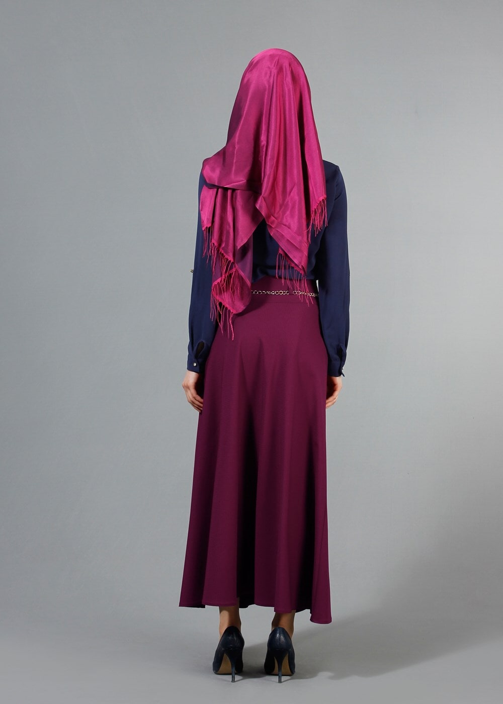 Hijab clothing PLUM T 2726 Yüceller Kendinden Desenli Kloş Etek
