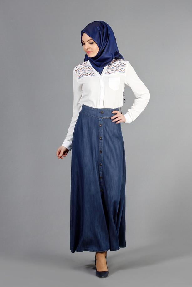 Vêtements hijab  T 2764 Yüceller Düğme Detaylı Kloş Etek - TRENDTESETTÜR