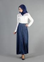 Hijab clothing NAVY BLUE T 2764 Yüceller Düğme Detaylı Kloş Etek