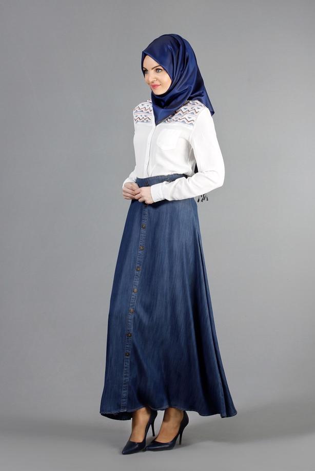 Vêtements hijab  T 2764 Yüceller Düğme Detaylı Kloş Etek - TRENDTESETTÜR