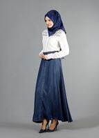 Hijab clothing NAVY BLUE T 2764 Yüceller Düğme Detaylı Kloş Etek