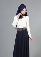 Vêtements hijab BLEU MARINE T 2769 Yüceller Taş İşlemeli Mevlana Etek