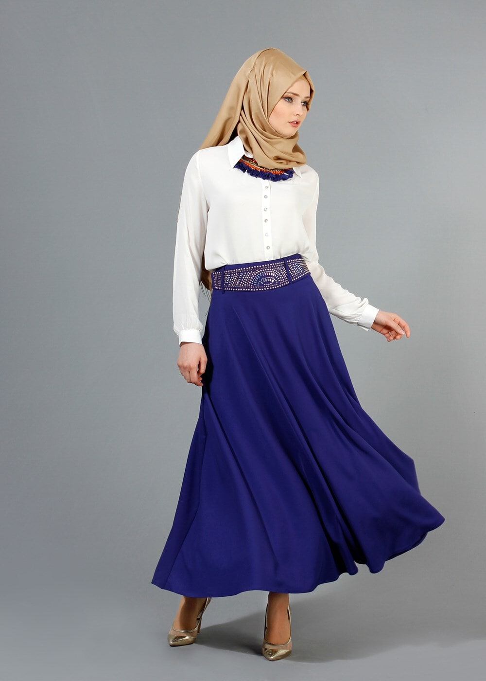 Hijab clothing NAVY BLUE T 2769 Yüceller Taş İşlemeli Mevlana Etek