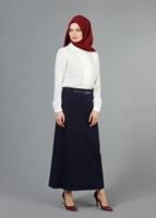 Hijab clothing NAVY BLUE T 2780 Yüceller Kemerli Düz Etek