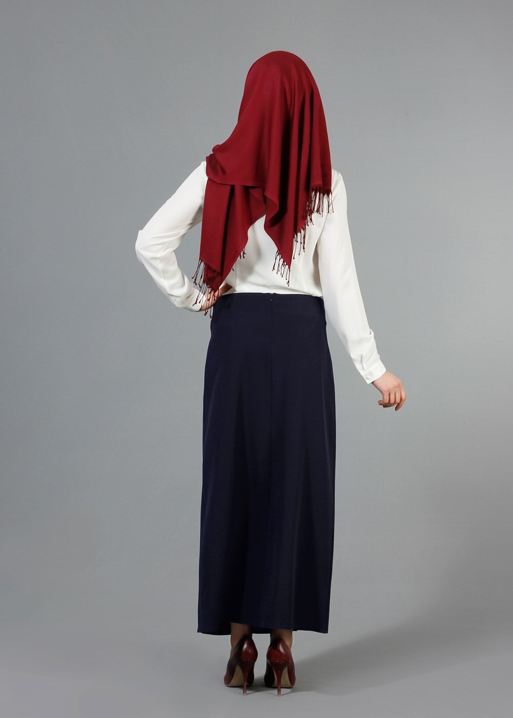 Hijab clothing NAVY BLUE T 2780 Yüceller Kemerli Düz Etek