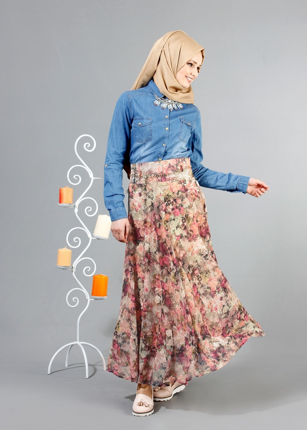 Vêtements hijab ROSE T 2405-1 Yüceller Dijital Baskılı Mevlana Etek