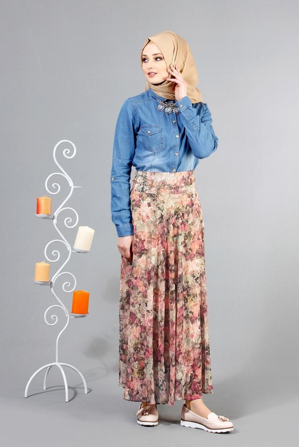 Vêtements hijab  T 2405-1 Yüceller Dijital Baskılı Mevlana Etek - TRENDTESETTÜR