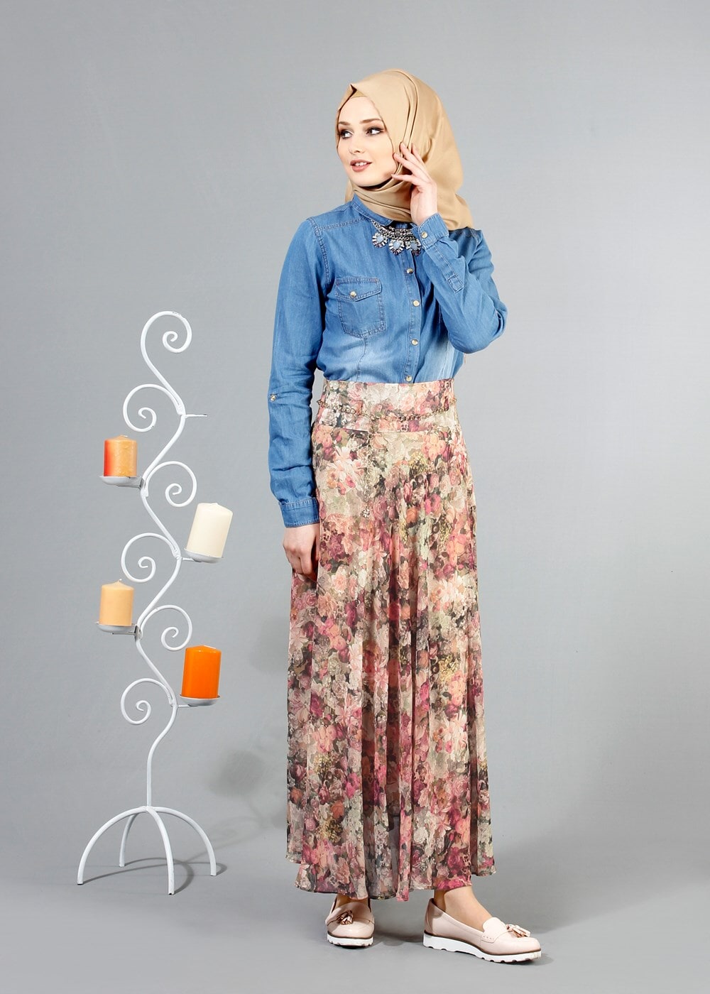 Vêtements hijab ROSE T 2405-1 Yüceller Dijital Baskılı Mevlana Etek