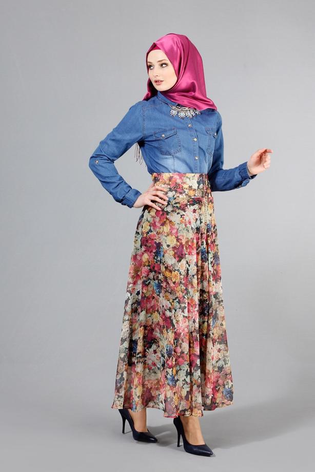 Vêtements hijab  T 2405-1 Yüceller Dijital Baskılı Mevlana Etek - TRENDTESETTÜR