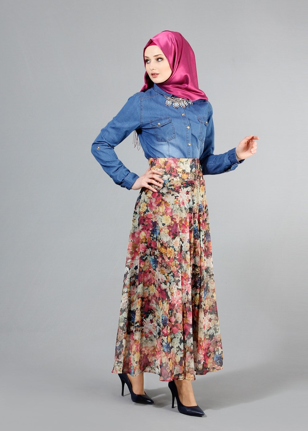 Hijab clothing POWDER T 2405-1 Yüceller Dijital Baskılı Mevlana Etek