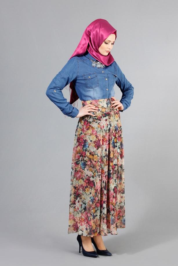Vêtements hijab  T 2405-1 Yüceller Dijital Baskılı Mevlana Etek - TRENDTESETTÜR