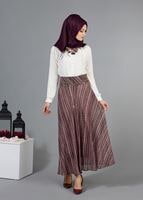 Hijab clothing CLARET RED T 2405-2 Yüceller Dijital Baskılı Şifon Etek