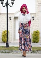 Vêtements hijab BLEU MARINE T 2405-3 Yüceller Dijital Baskılı Etek