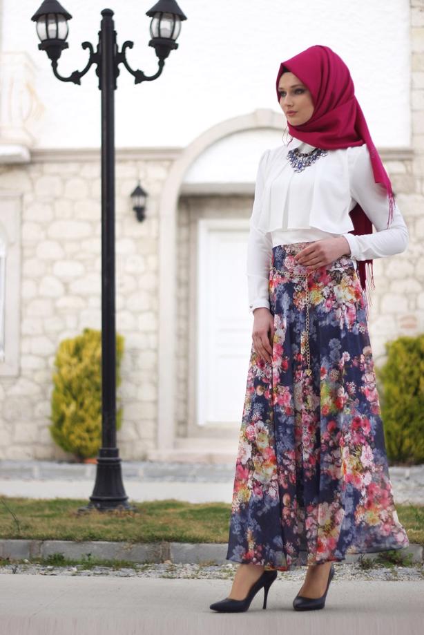 Vêtements hijab  T 2405-3 Yüceller Dijital Baskılı Etek - TRENDTESETTÜR