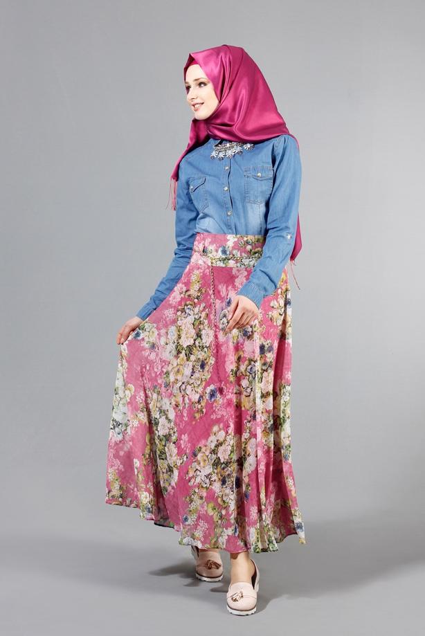 Vêtements hijab  T 2405-3 Yüceller Dijital Baskılı Etek - TRENDTESETTÜR