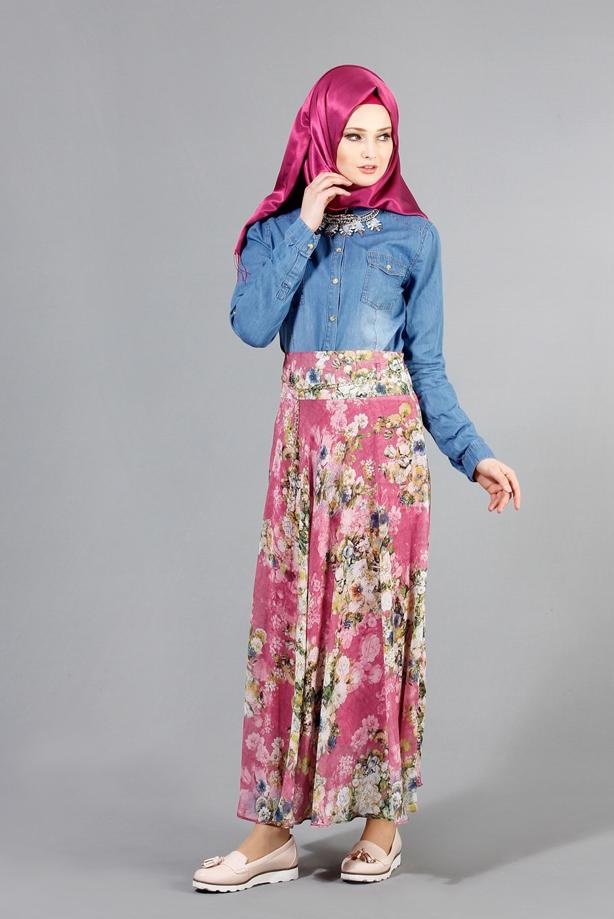 Vêtements hijab  T 2405-3 Yüceller Dijital Baskılı Etek - TRENDTESETTÜR