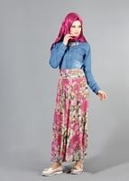 Hijab clothing PINK T 2405-3 Yüceller Dijital Baskılı Etek