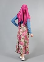 Hijab clothing PINK T 2405-3 Yüceller Dijital Baskılı Etek