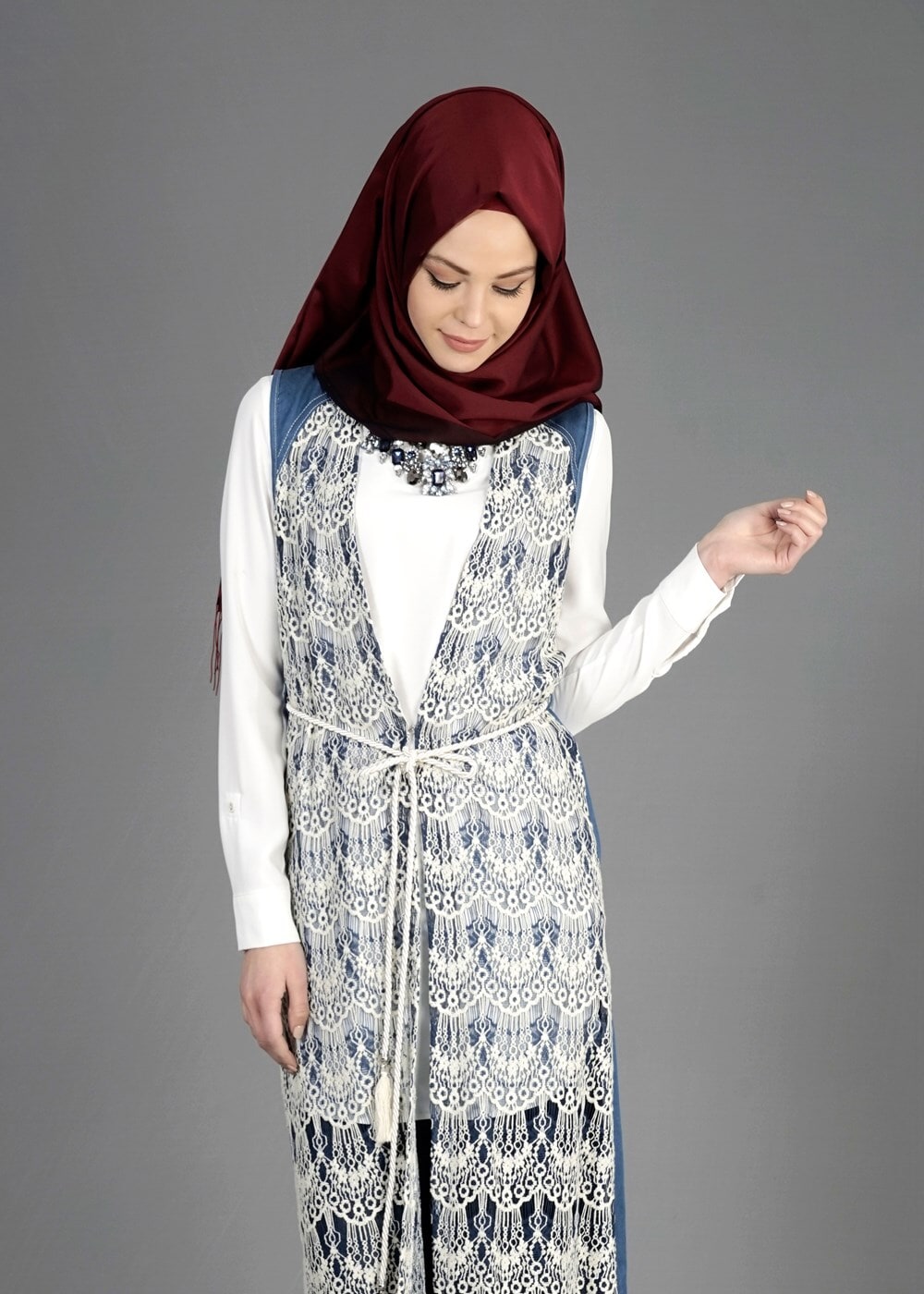 Tesettür giyim LACİVERT T 4638 Lencia Tesettür Yelek-Alv Fashion