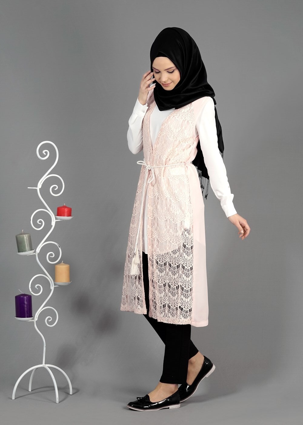 Tesettür giyim PUDRA T 4644 İndila Tesettür Yelek-Alv Fashion