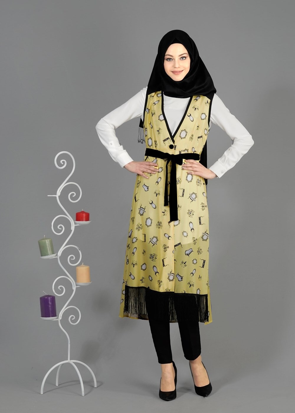 Tesettür giyim SARI T 4695 Verso Yelek-Alv Fashion