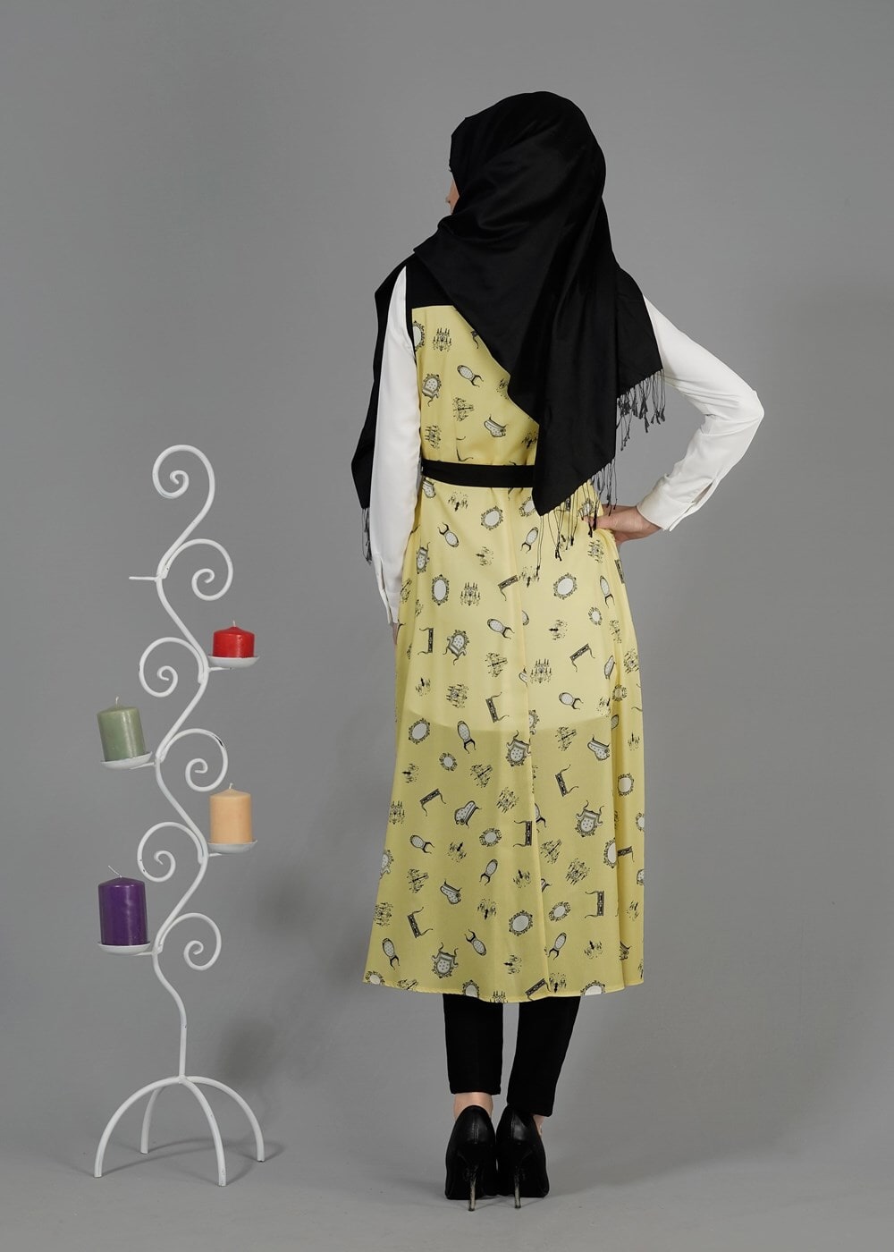 Tesettür giyim SARI T 4695 Verso Yelek-Alv Fashion