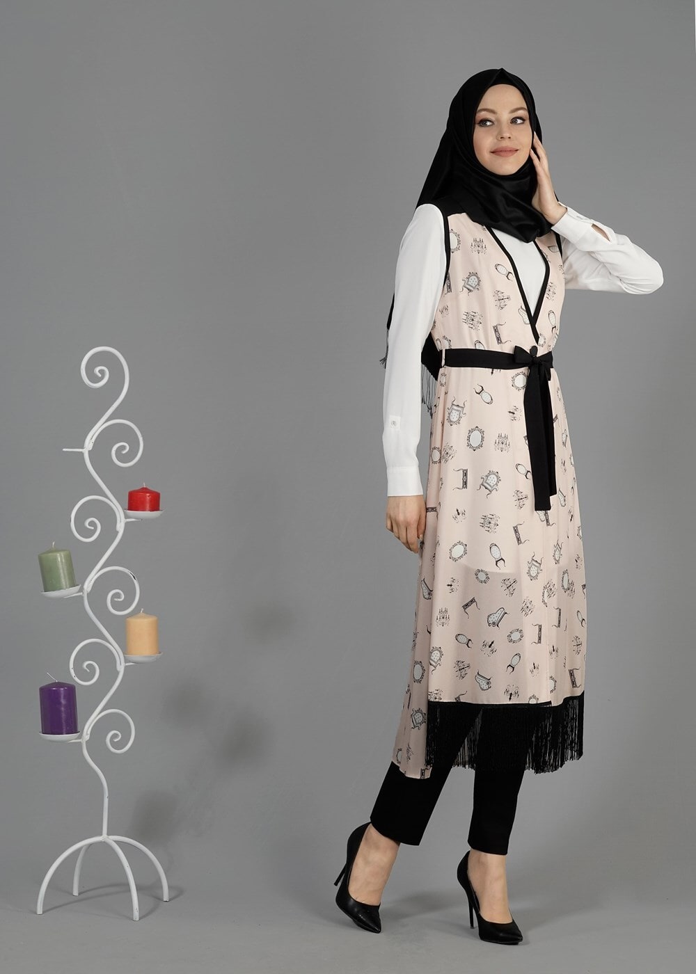 Vêtements hijab POUDRE T 4695 Verso Yelek-Alv Fashion