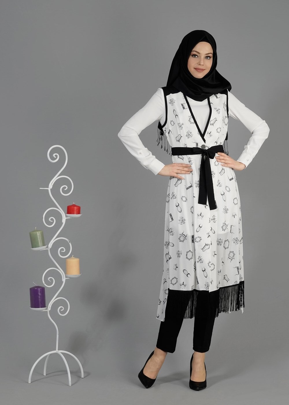 Tesettür giyim KREM T 4695 Verso Yelek-Alv Fashion